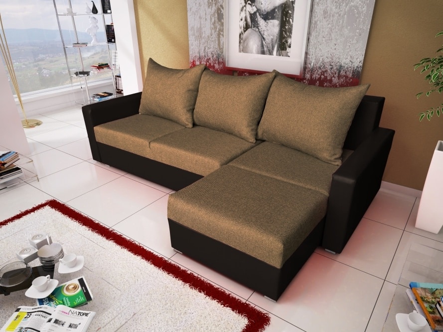 Rohová sedačka MALAGA BIS 8, hnědá látka/černá ekokůže