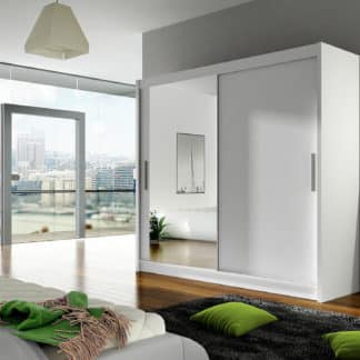 Šatní skříň BEGA VI, bílý mat/zrcadlo