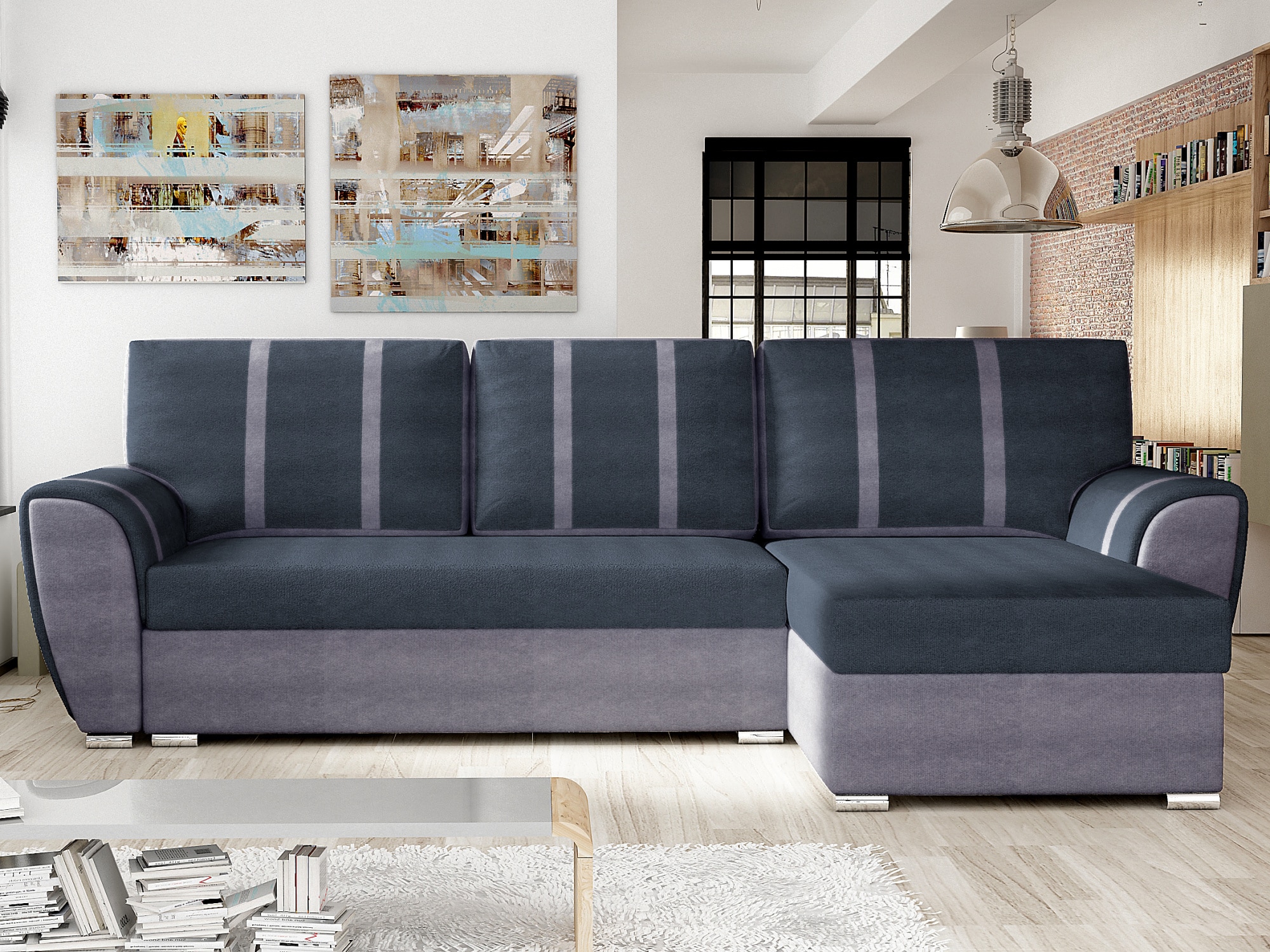 Rohová sedačka IRIS univerzální, šedá látka/světle šedá látka