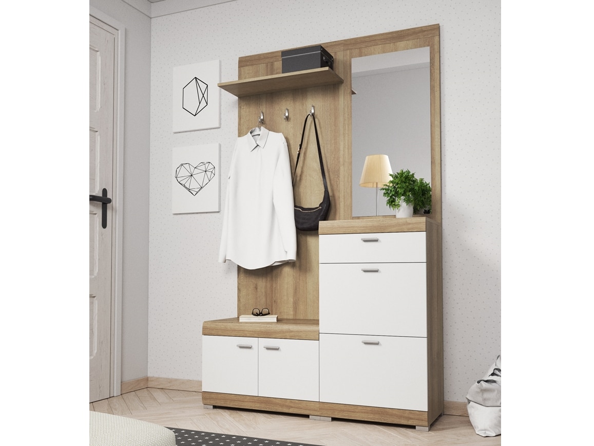 STELLA předsíňová stěna, dub rivera/bílý mat