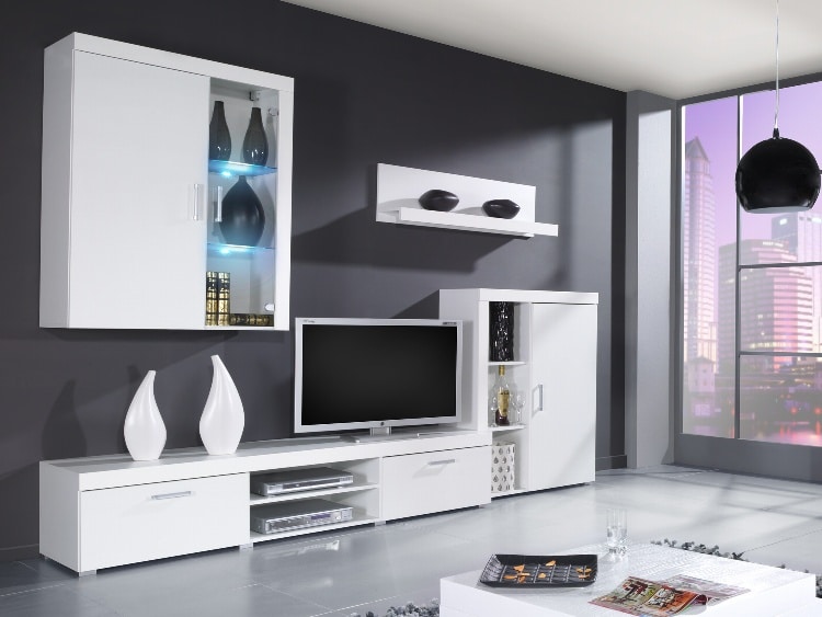 SAMBA A, obývací stěna, bílá/bílý lesk