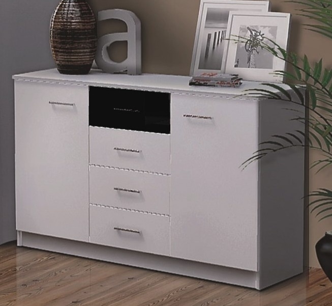 DUBAJ, komoda, bílá/černé sklo