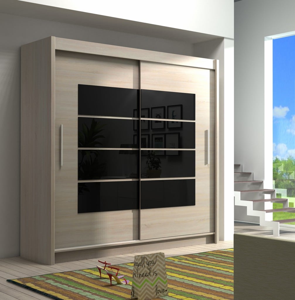 Šatní skříň VANCOUVER, dub sonoma/černé sklo