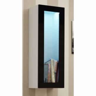 Závěsná vitrína "90" VIGO prosklená dvířka, bílá/černý lesk