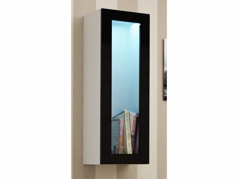 Závěsná vitrína "90" VIGO prosklená dvířka, bílá/černý lesk