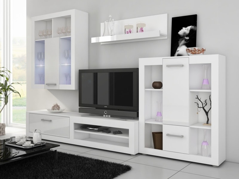 VIKI, obývací stěna, bílá/bílý lesk