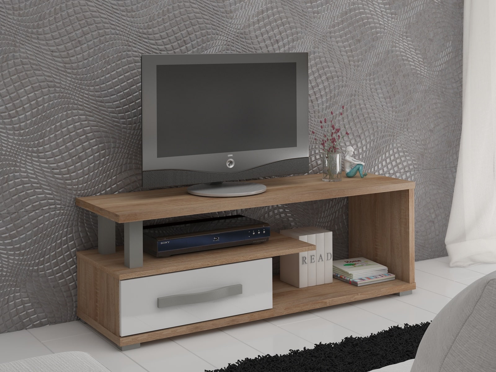 ANGEL TV stolek 1D, dub sonoma/bílý lesk