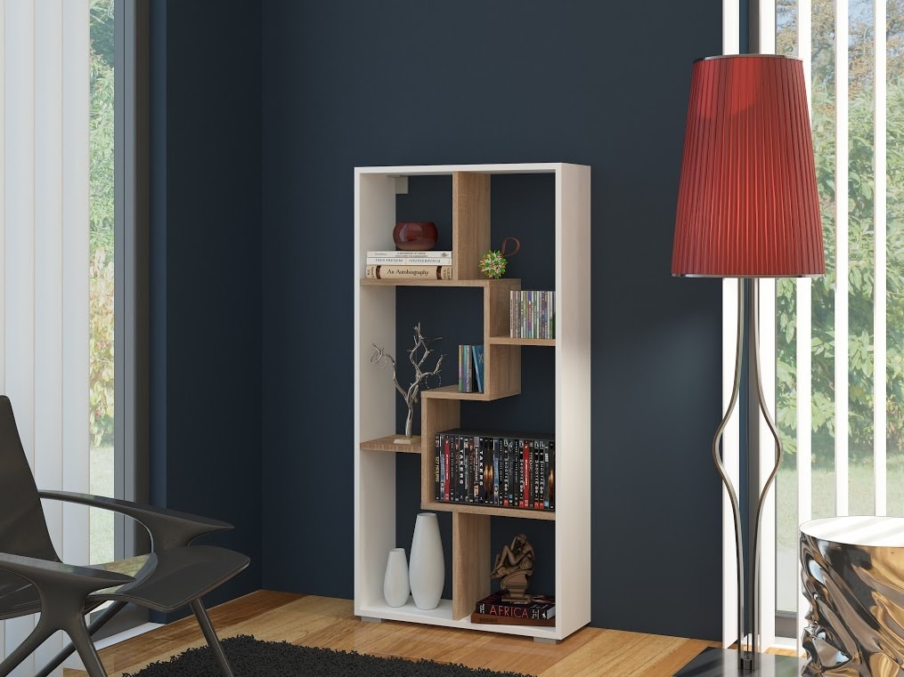 Regál DOMINO B, bílá/dub sonoma