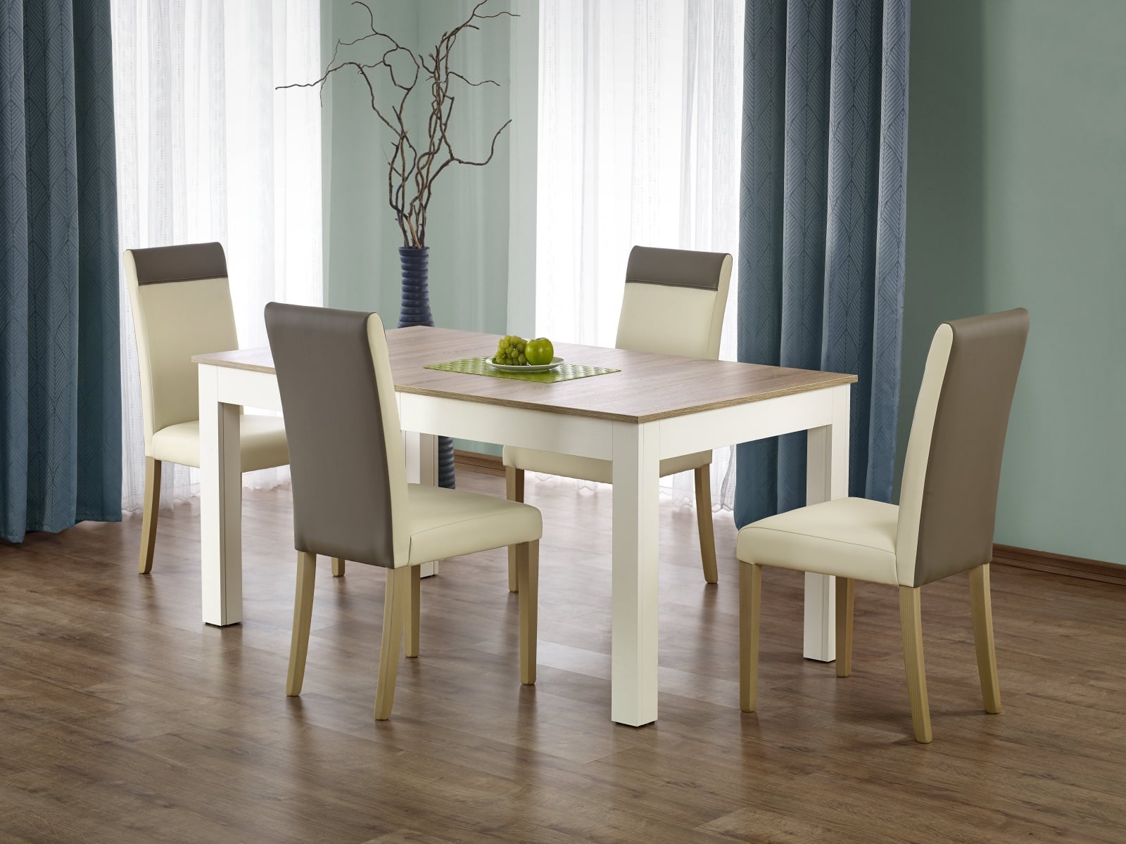 Jídelní stůl rozkládací SEWERYN, dub sonoma/bílá