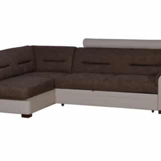 Rohová sedačka TOLEDO se záhlavníkem, levá, látka hnědá/béžová ekokůže