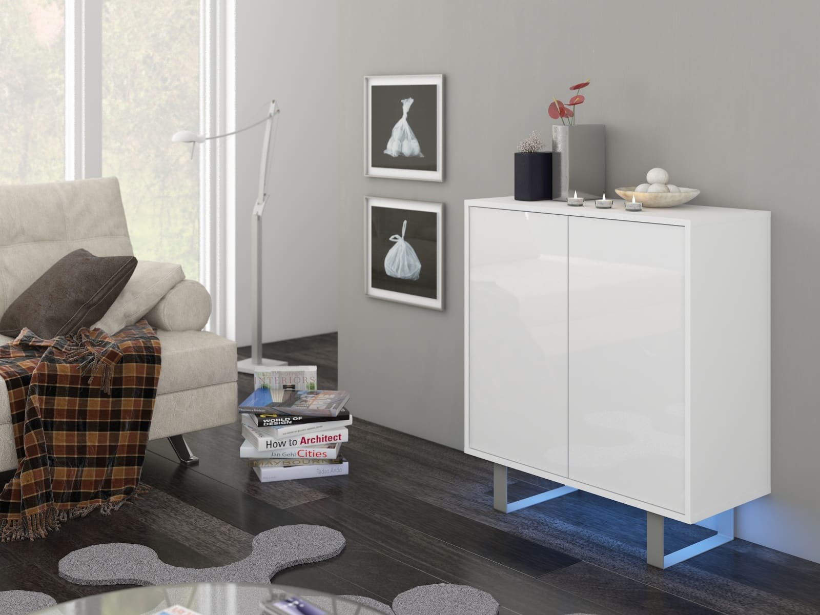 KING 3 komoda, bílá/bílý lesk