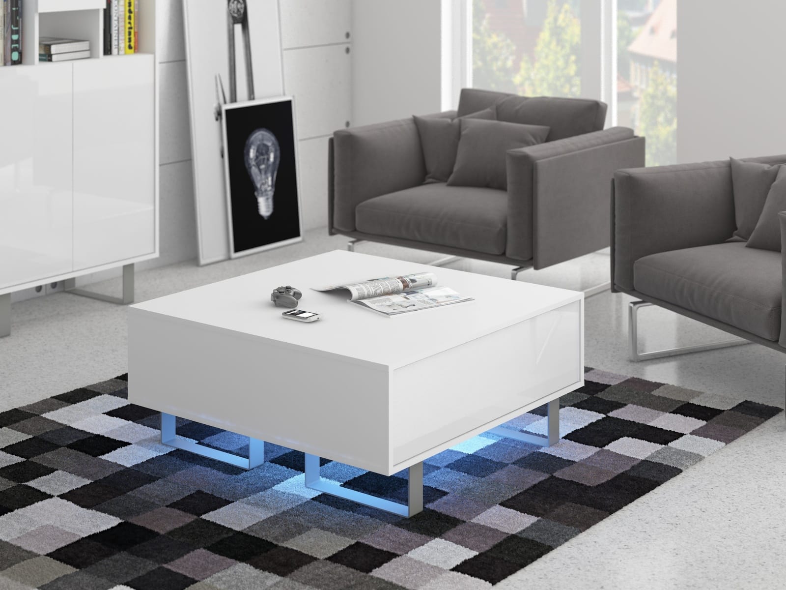 KING 8 konferenční stolek, bílá/bílý lesk