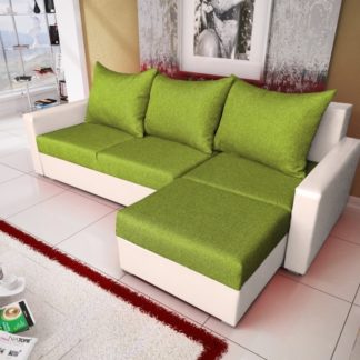 Rohová sedačka MALAGA BIS 9, zelená látka/bílá ekokůže