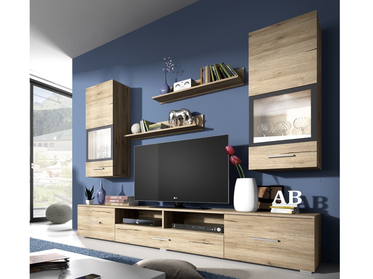 SARAH obývací stěna TYP 09, dub san remo světlý/antracit