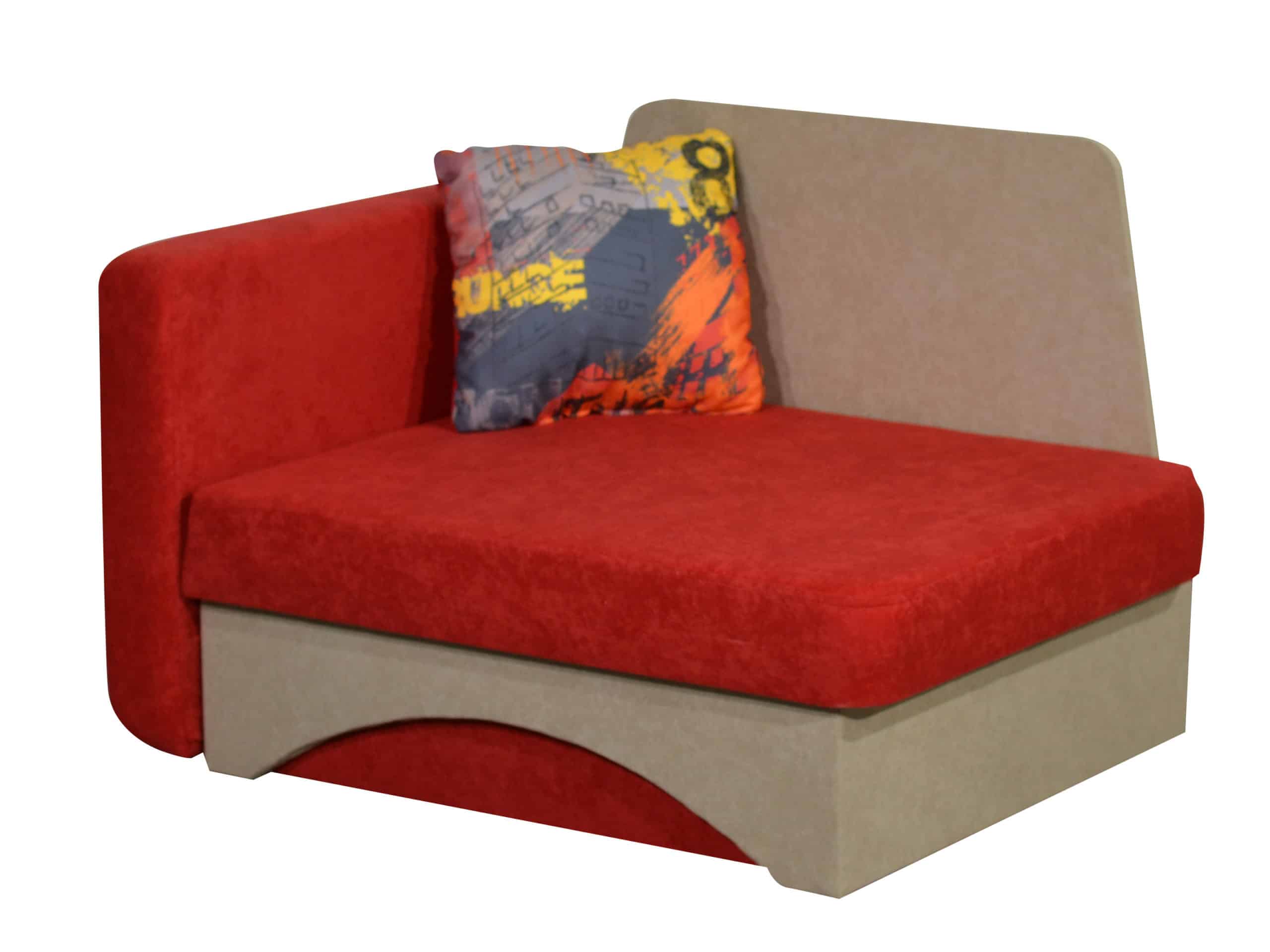 Křeslo rozkládací KUBÍK, levá, červená látka/světle béžová látka