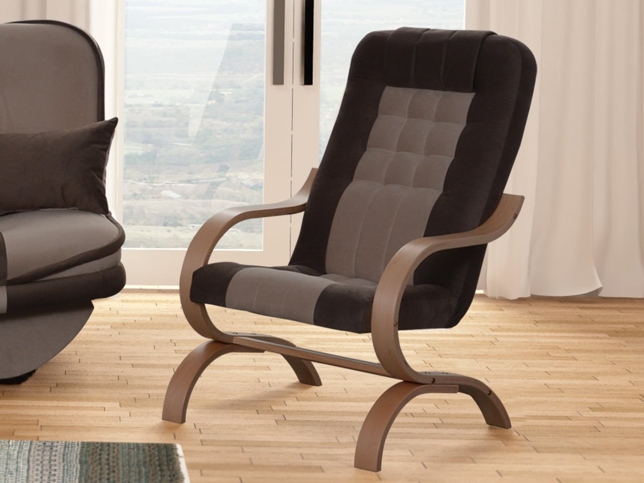 Křeslo GRZES 3, hnědá látka/světle béžová látka/buk