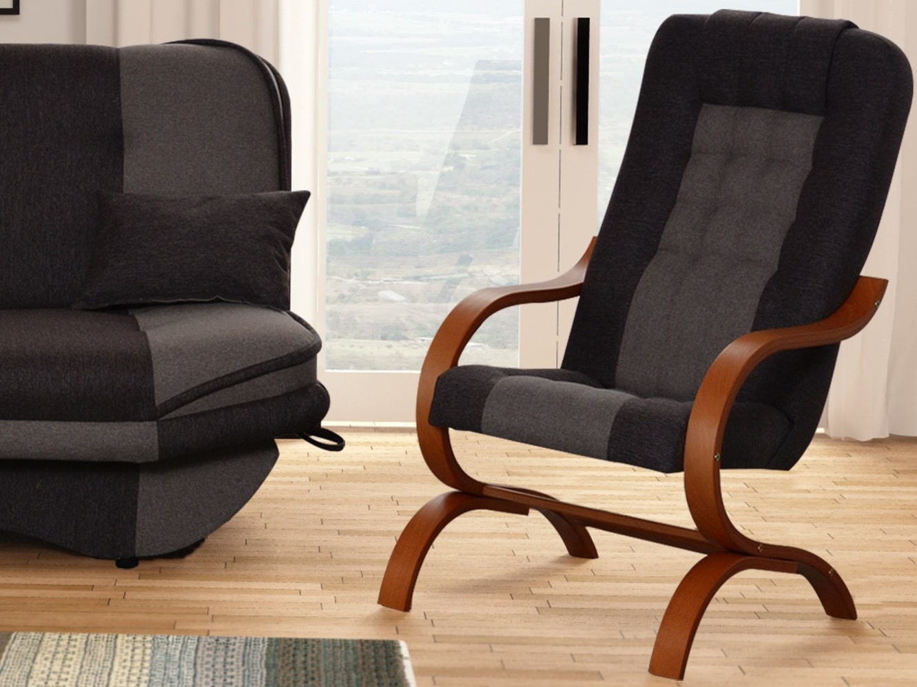 Křeslo GRZES 2, černá látka/šedá látka/olše