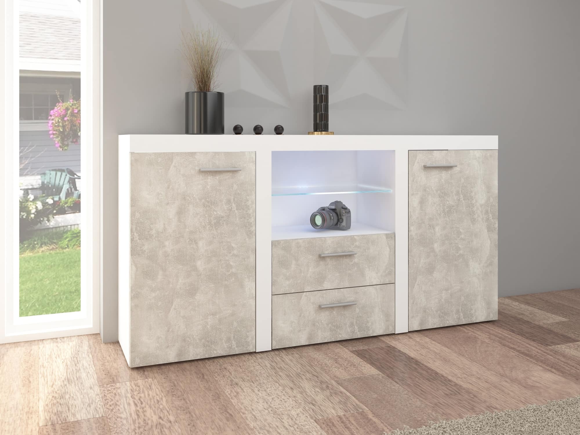 Komoda RUMBA, bílá/beton