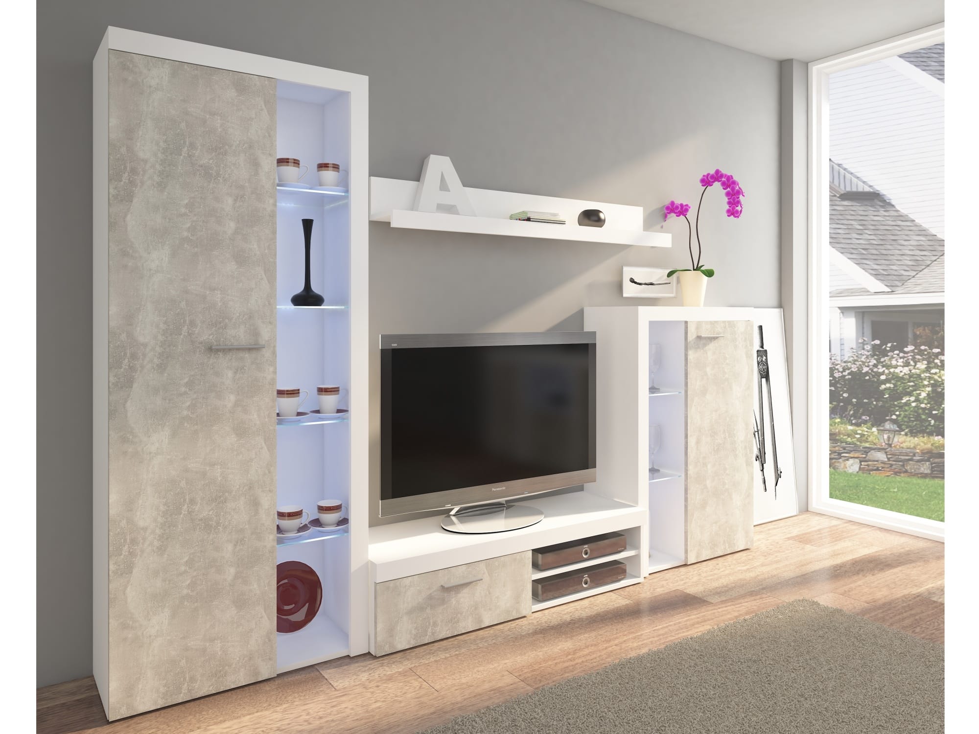 Obývací stěna RUMBA, bílá/beton