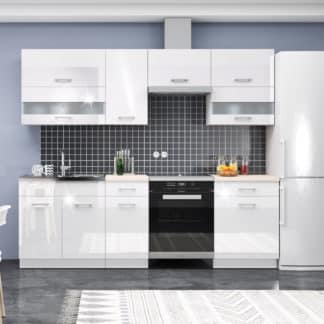 Kuchyně RIO 180/240 cm, korpus bílý mat, dvířka bílý lesk