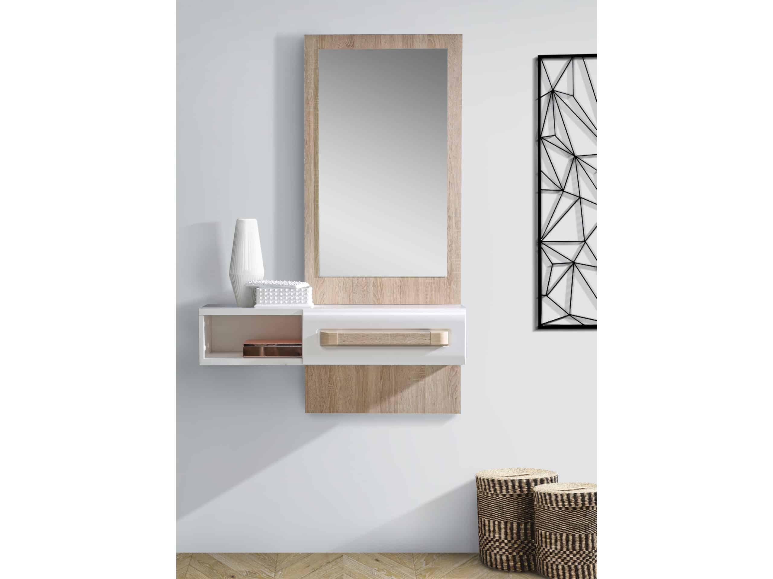 Předsíňové zrcadlo ATTENTION ATND01, dub sonoma/bílá/bílý lesk