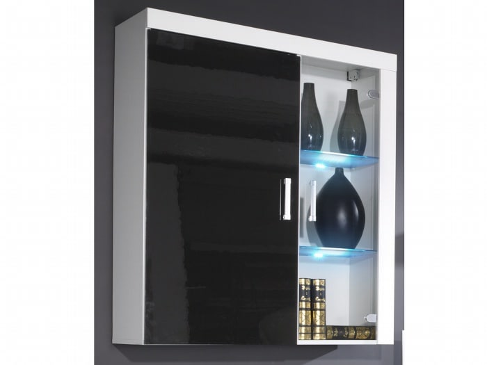 Závěsná vitrína SAMBA, bílá/černý lesk