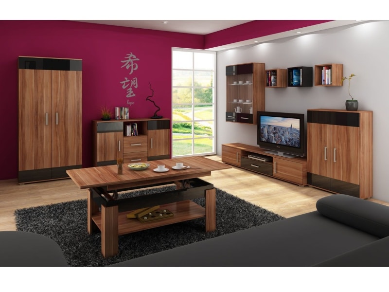 Obývací stěna SOLAR, švestka/černý lesk