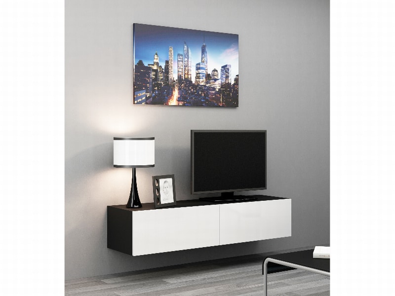 Televizní stolek VIGO "140" plná dvířka, černá/bílý lesk
