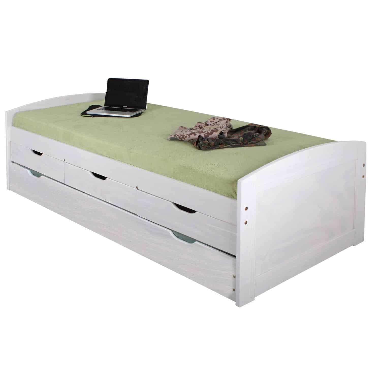 Jednolůžko s přistýlkou 8806B vč. roštu - 90x200 cm, masiv borovice/ bílá