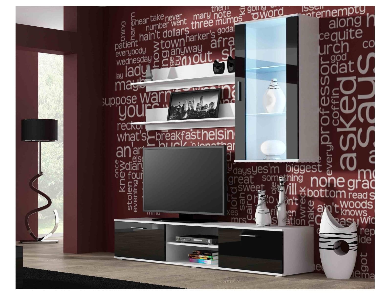 SOHO, obývací pokoj - sestava 2, bílý mat/černý lesk