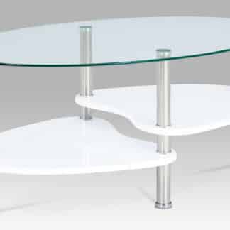 Konferenční stolek ACT-007 WT1, bílý lesk/nerez/sklo