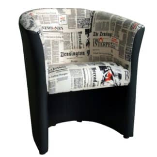 Křeslo CUBA, látka potisk noviny/černá ekokůže