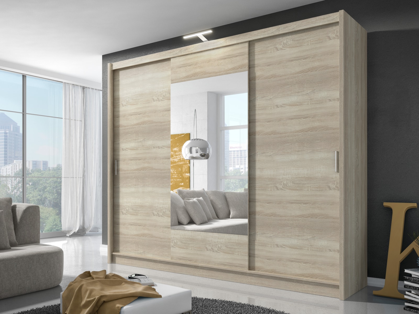 Skříň WIKI se zrcadlem 250 cm, dub sonoma