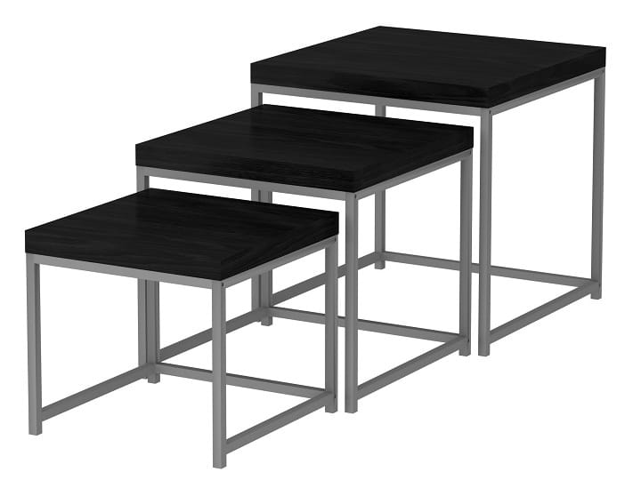 ALVAN set 3 stolků, černý dub/šedá