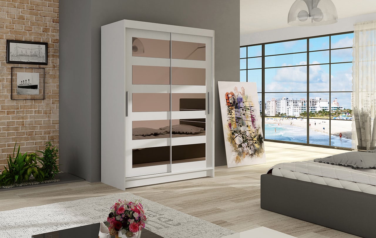 Šatní skříň MIAMII IV, bílý mat/zrcadlo