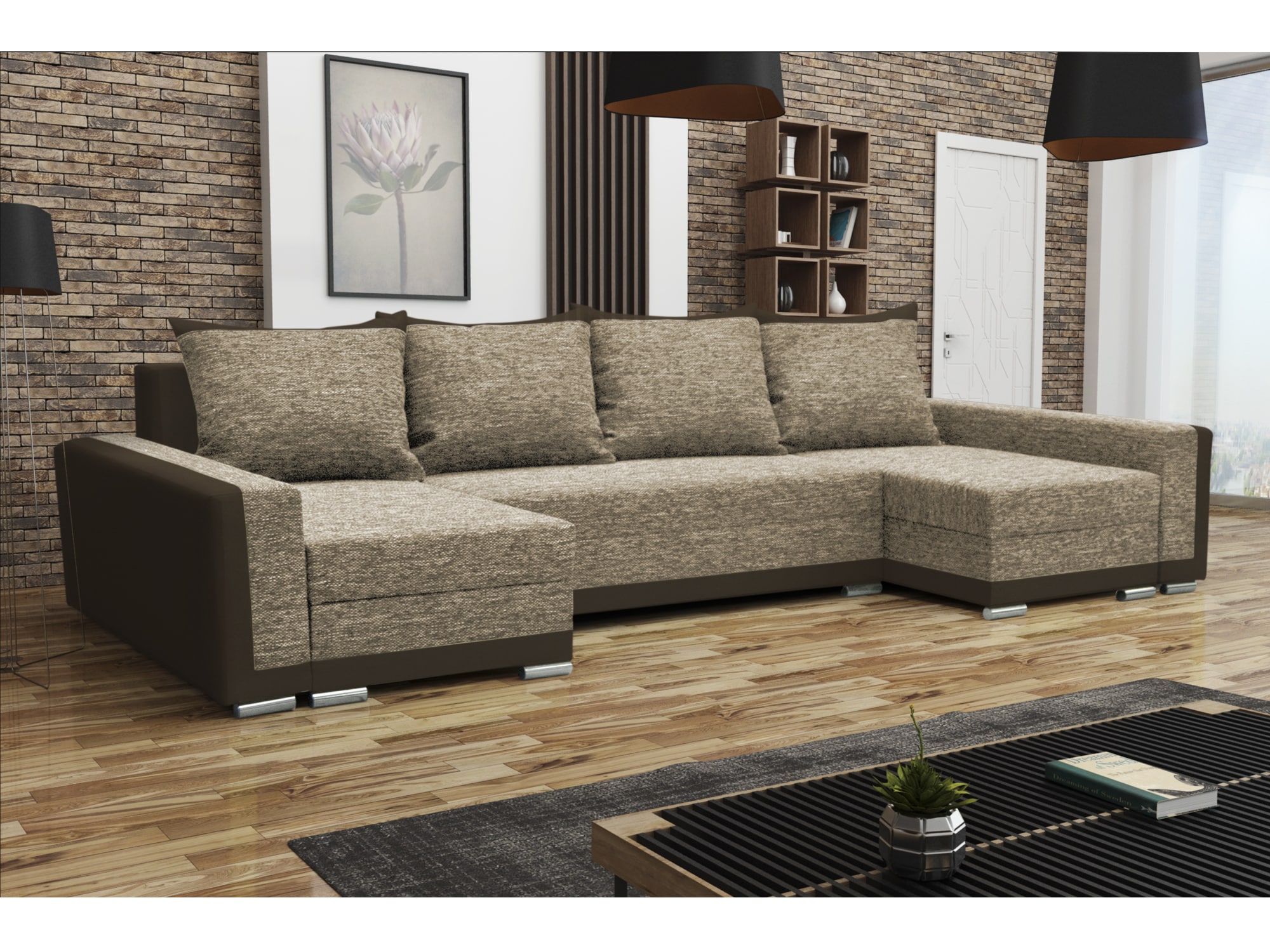 Rohová sedačka MADRYT U, cappuccino látka/hnědá látka