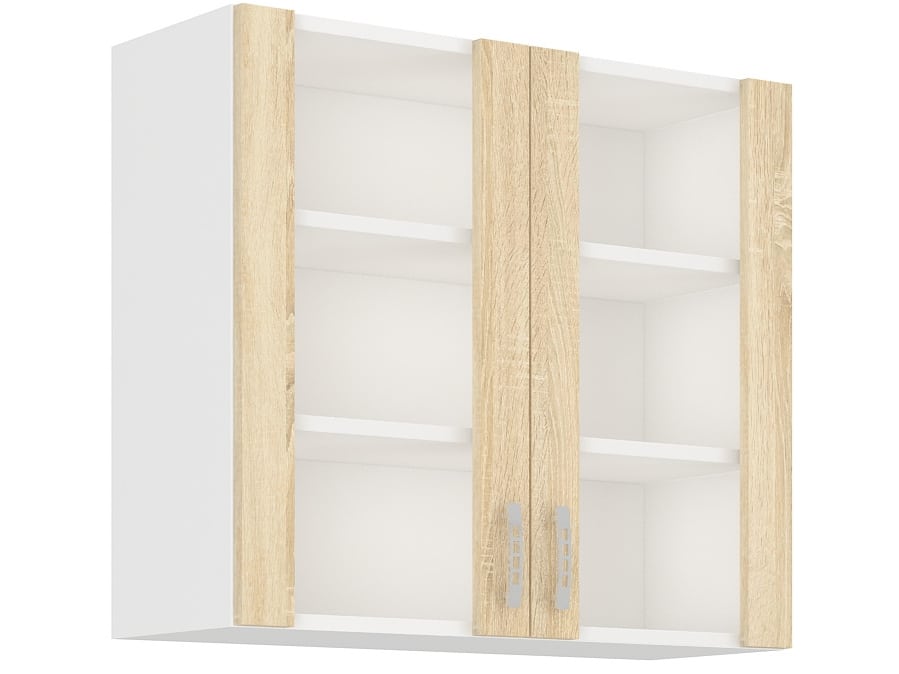 SARA SONOMA, horní vitrína 80 GS-72, bílá/dub sonoma