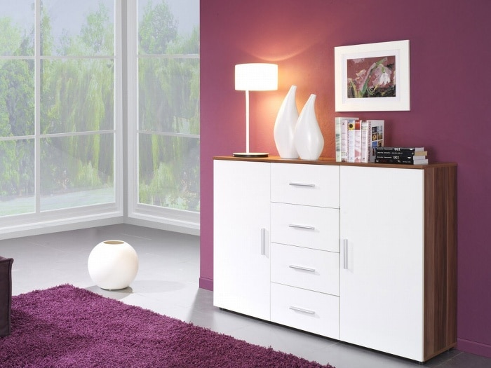 Komoda UNI/CAMA, švestka/bílý lesk