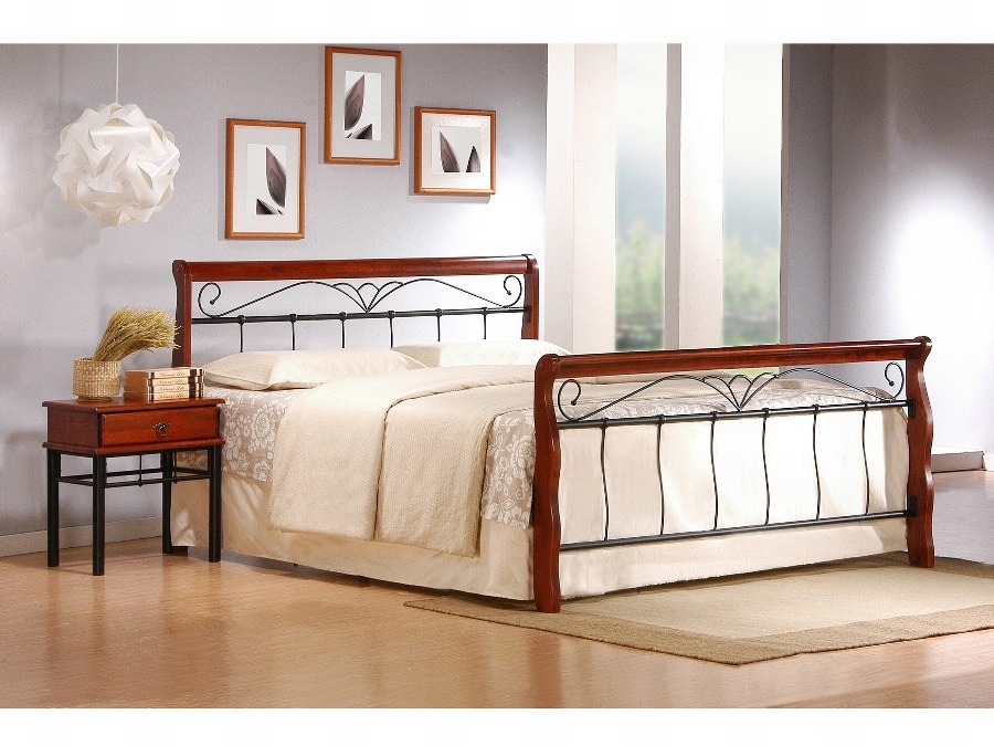 Postel VERONICA 160, masivní dřevo/lakovaná ocel, třešeň antická/černá