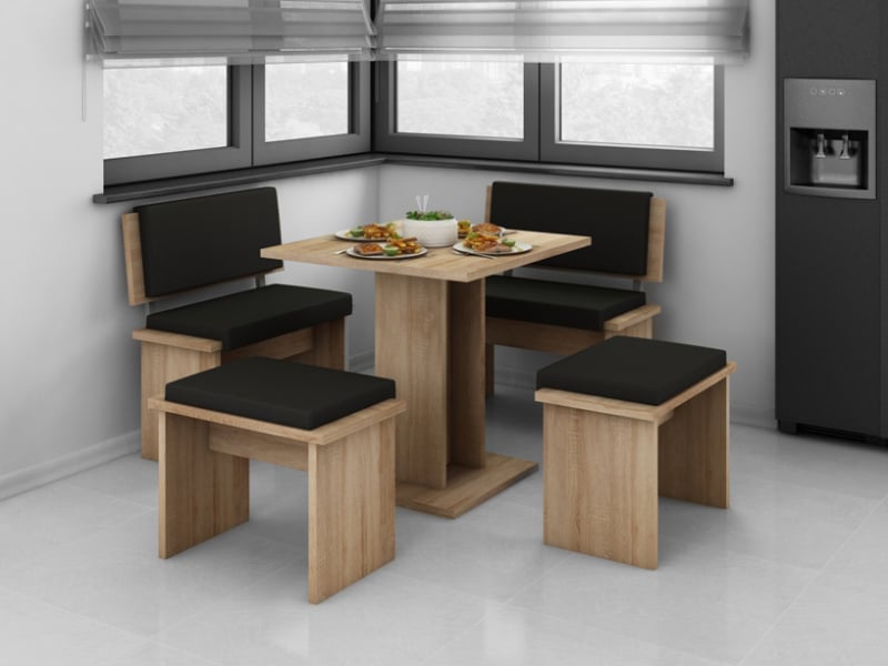 BOND, jídelní set malý, dub sonoma sv./černá eko