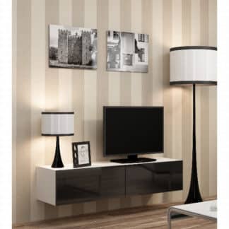 Televizní stolek VIGO "140" plná dvířka, bílá/černý lesk