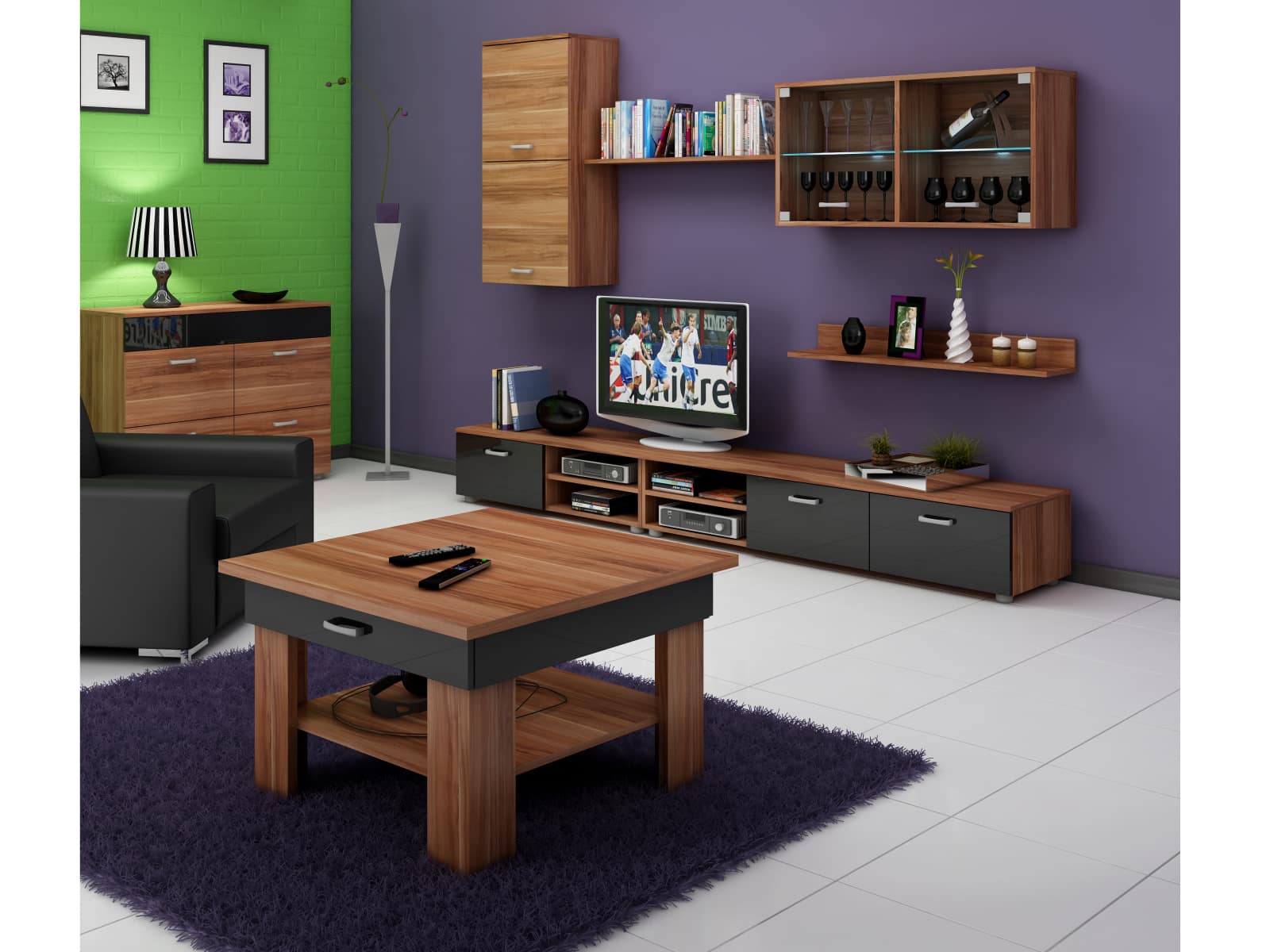 Konferenční stolek OMEGA, švestka wallis/černý lesk