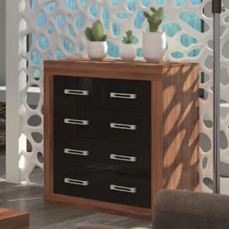 VERIN/11, komoda 4S, švestka wallis/černý lesk