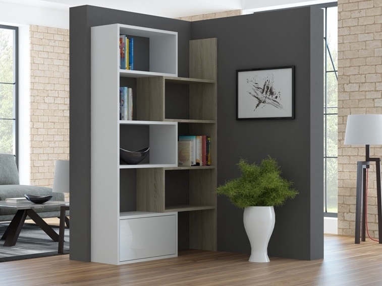 Regál PACO, bílý/dub sonoma