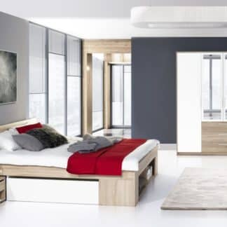 Ložnice MILO, dub sonoma/bílá (postel 140+noční stolky+skříň)