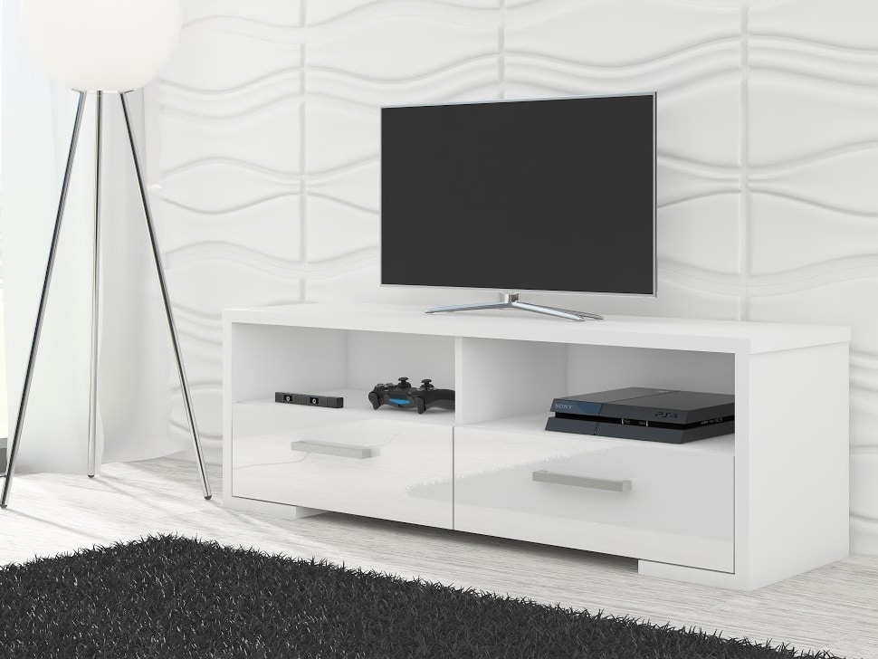 TV stolek ROMA, bílá/bílý lesk