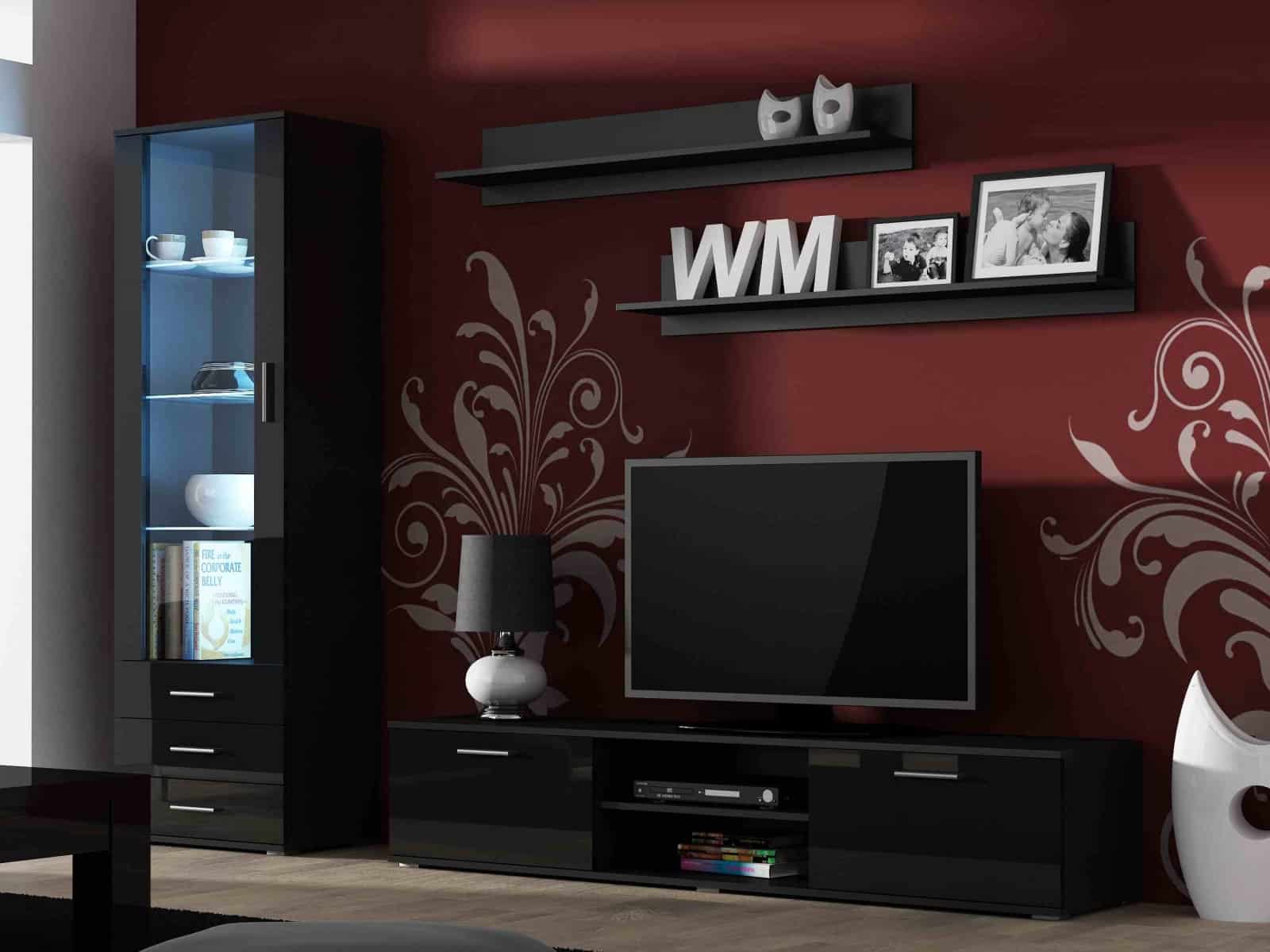 SOHO, obývací pokoj - sestava 1, černý mat/černý lesk