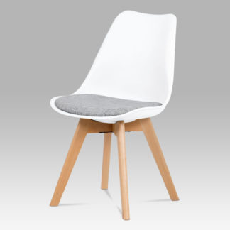 Jídelní židle CT-722 WT2, bílý plast / šedá tkanina / natural