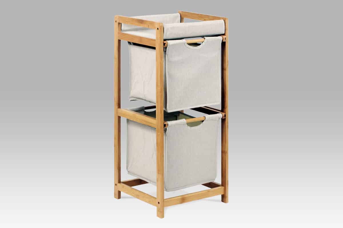 Regál DR-012-2, 2 šuplíky, lakovaný bambus a látka