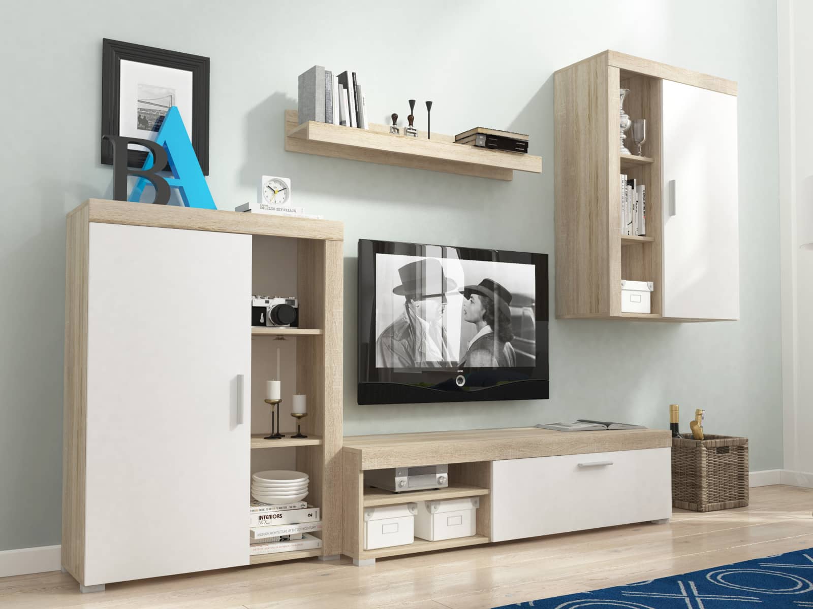 Obývací stěna OLI, dub sonoma/bílá